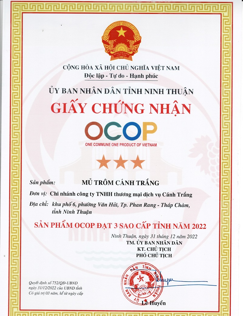 CHỨNG NHẬN OCCOP MỦ TRÔM CÁNH TRẮNG